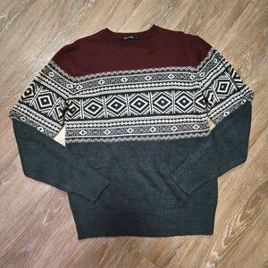 Fair Isle Knit Pullover Crewneck Sweater